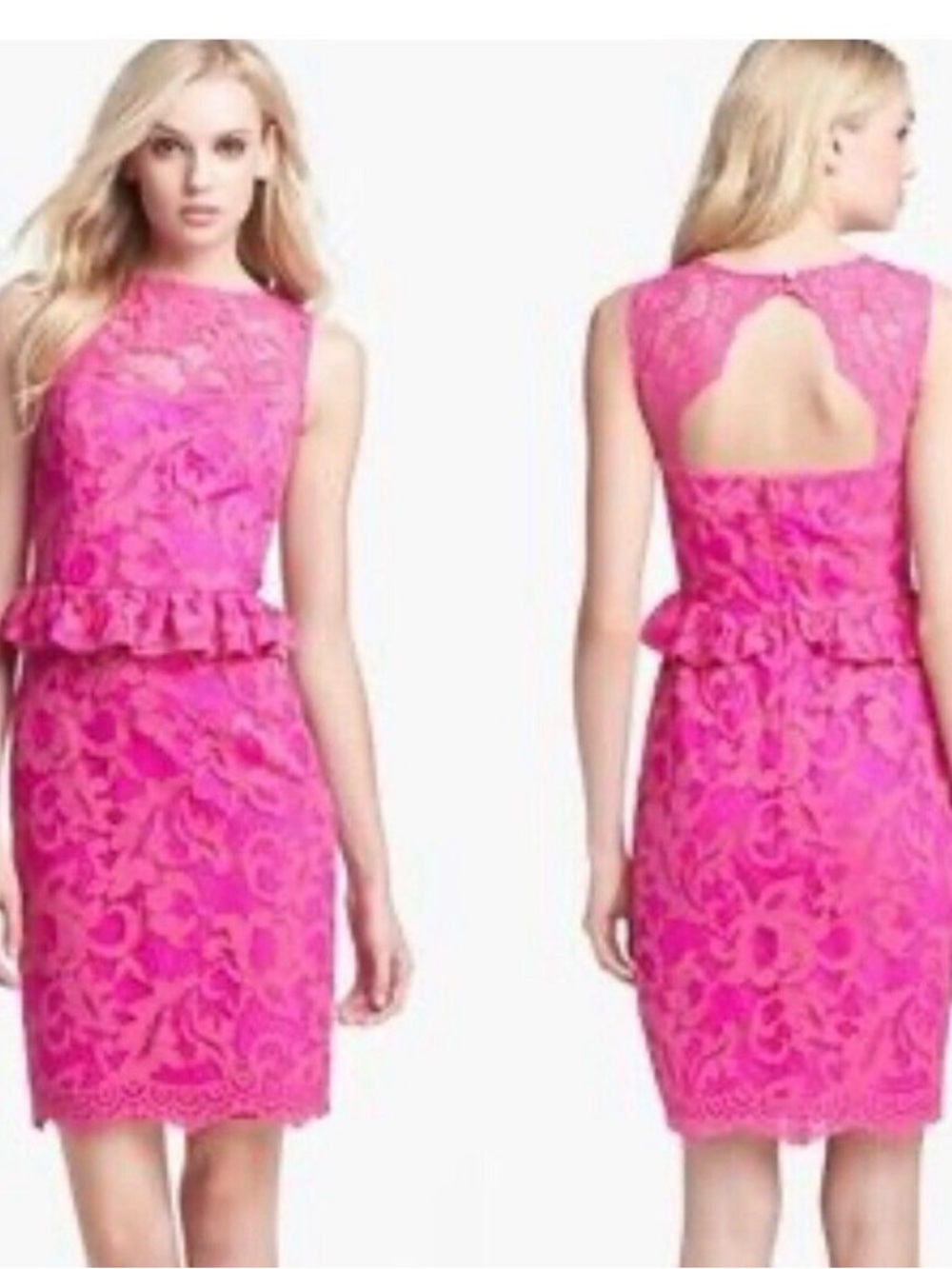 Lilly Pulitzer Kiri Mambo Pink Peplum Lace Dress Sz 0 Barbiecore